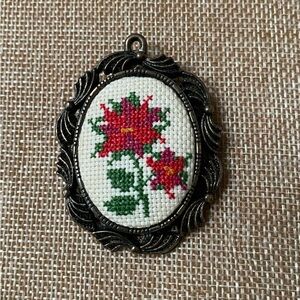 Cross Stitch Poinsettia Pin- The Creative Circle